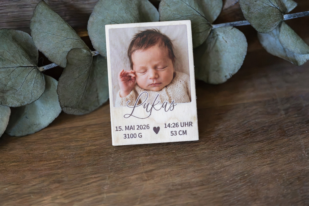 Foto-Magnet "Baby" mit Namen, Geburtsdaten und Foto